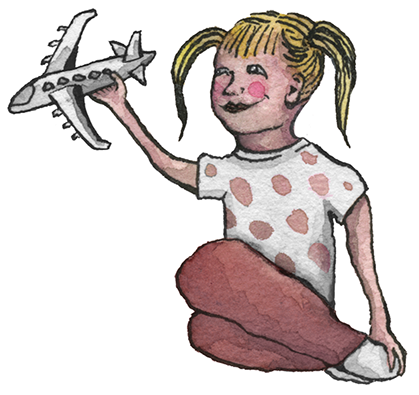 Girl with toy airplane, Illustration by Erinn Acland